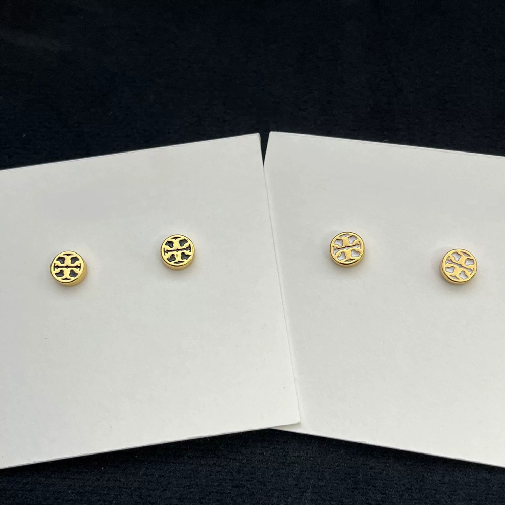 Tory Burch Enamel Letter Round Metal Stud Earrings